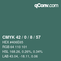 Color code: CMYK 42 / 0 / 8 / 57 | qconv.com