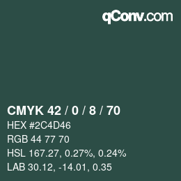 Color code: CMYK 42 / 0 / 8 / 70 | qconv.com