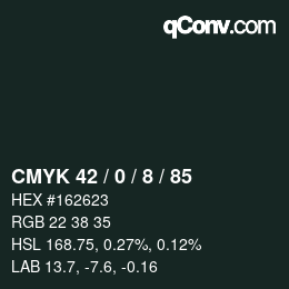 カラーコード: CMYK 42 / 0 / 8 / 85 | qconv.com