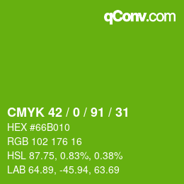 カラーコード: CMYK 42 / 0 / 91 / 31 | qconv.com