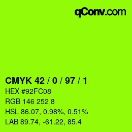 Farbcode: CMYK 42 / 0 / 97 / 1 | qconv.com