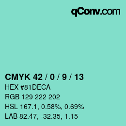 颜色代码: CMYK 42 / 0 / 9 / 13 | qconv.com