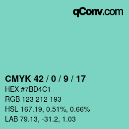 Color code: CMYK 42 / 0 / 9 / 17 | qconv.com