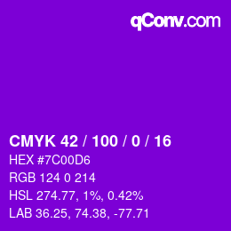 颜色代码: CMYK 42 / 100 / 0 / 16 | qconv.com