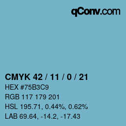 カラーコード: CMYK 42 / 11 / 0 / 21 | qconv.com