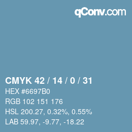 Farbcode: CMYK 42 / 14 / 0 / 31 | qconv.com