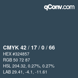 カラーコード: CMYK 42 / 17 / 0 / 66 | qconv.com