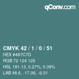 Color code: CMYK 42 / 1 / 0 / 51 | qconv.com