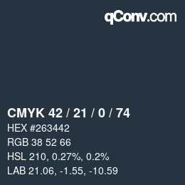 Código de color: CMYK 42 / 21 / 0 / 74 | qconv.com