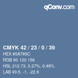Code couleur: CMYK 42 / 23 / 0 / 39 | qconv.com