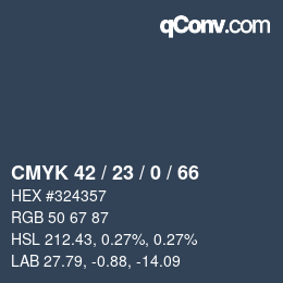 Color code: CMYK 42 / 23 / 0 / 66 | qconv.com