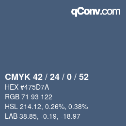 Color code: CMYK 42 / 24 / 0 / 52 | qconv.com