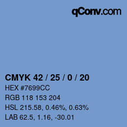 カラーコード: CMYK 42 / 25 / 0 / 20 | qconv.com