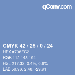 カラーコード: CMYK 42 / 26 / 0 / 24 | qconv.com