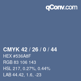 Color code: CMYK 42 / 26 / 0 / 44 | qconv.com