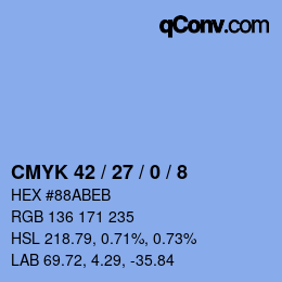 カラーコード: CMYK 42 / 27 / 0 / 8 | qconv.com