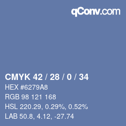 Farbcode: CMYK 42 / 28 / 0 / 34 | qconv.com