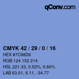 颜色代码: CMYK 42 / 29 / 0 / 16 | qconv.com