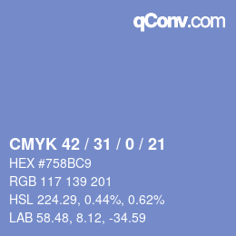 カラーコード: CMYK 42 / 31 / 0 / 21 | qconv.com