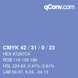 Color code: CMYK 42 / 31 / 0 / 23 | qconv.com