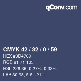 Color code: CMYK 42 / 32 / 0 / 59 | qconv.com