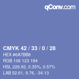 Color code: CMYK 42 / 33 / 0 / 28 | qconv.com
