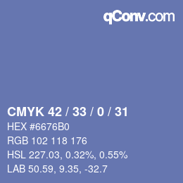 Farbcode: CMYK 42 / 33 / 0 / 31 | qconv.com