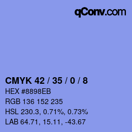 カラーコード: CMYK 42 / 35 / 0 / 8 | qconv.com