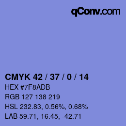 Color code: CMYK 42 / 37 / 0 / 14 | qconv.com