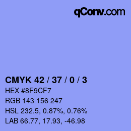 カラーコード: CMYK 42 / 37 / 0 / 3 | qconv.com