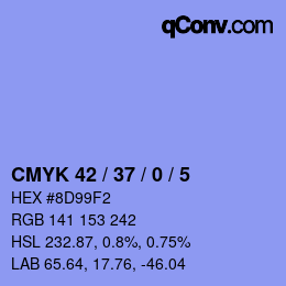 カラーコード: CMYK 42 / 37 / 0 / 5 | qconv.com
