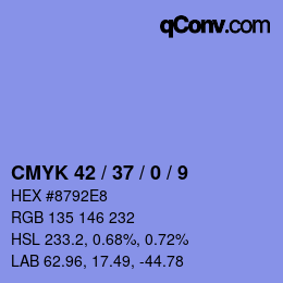 カラーコード: CMYK 42 / 37 / 0 / 9 | qconv.com