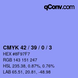 颜色代码: CMYK 42 / 39 / 0 / 3 | qconv.com