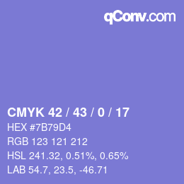 カラーコード: CMYK 42 / 43 / 0 / 17 | qconv.com