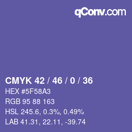 Farbcode: CMYK 42 / 46 / 0 / 36 | qconv.com