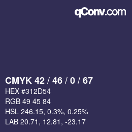 Color code: CMYK 42 / 46 / 0 / 67 | qconv.com