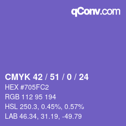 Farbcode: CMYK 42 / 51 / 0 / 24 | qconv.com