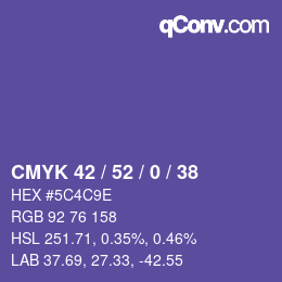 Color code: CMYK 42 / 52 / 0 / 38 | qconv.com