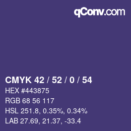 Farbcode: CMYK 42 / 52 / 0 / 54 | qconv.com