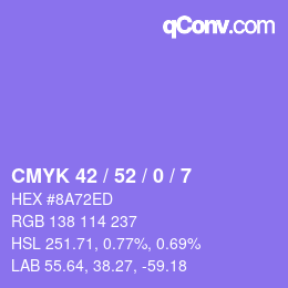 颜色代码: CMYK 42 / 52 / 0 / 7 | qconv.com