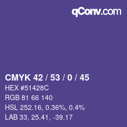 カラーコード: CMYK 42 / 53 / 0 / 45 | qconv.com