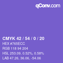 Farbcode: CMYK 42 / 54 / 0 / 20 | qconv.com