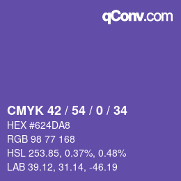 Farbcode: CMYK 42 / 54 / 0 / 34 | qconv.com