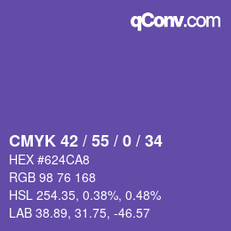 Farbcode: CMYK 42 / 55 / 0 / 34 | qconv.com