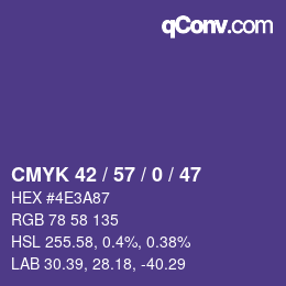 Color code: CMYK 42 / 57 / 0 / 47 | qconv.com