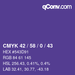 カラーコード: CMYK 42 / 58 / 0 / 43 | qconv.com