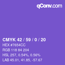 カラーコード: CMYK 42 / 59 / 0 / 20 | qconv.com