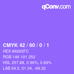 カラーコード: CMYK 42 / 60 / 0 / 1 | qconv.com