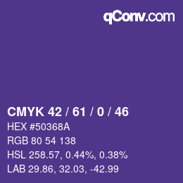 颜色代码: CMYK 42 / 61 / 0 / 46 | qconv.com