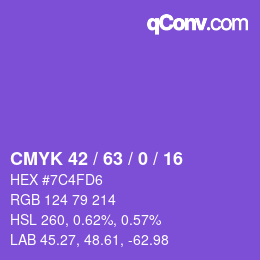 颜色代码: CMYK 42 / 63 / 0 / 16 | qconv.com